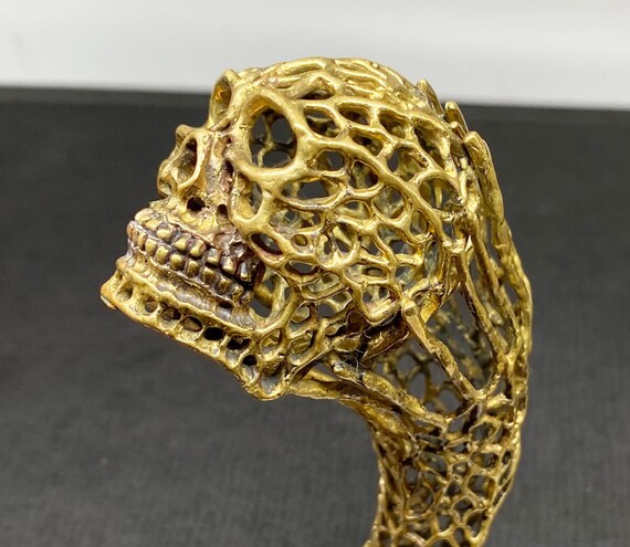 WILD Heavy Artisan Solid Brass Skull Bangle Brace… - image 4