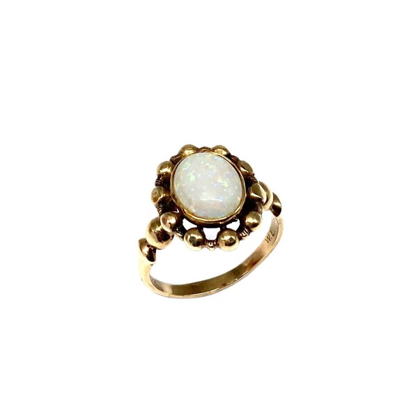 Walter Lampl 10K Opal Ring, 1940s Vintage Designer Signed Gold October Birthstone Antique Retro Size 7 Jewelry Gifts for Her Mother Signed