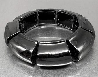 Seltenes 80er Jahre Robert Lee Morris GUNMETAL "" Segmented Bowl "" Gliederarmband, Vintage Chunky 1980er Jahre Modernist Designer NYC Künstler Unisex Herren Damen S