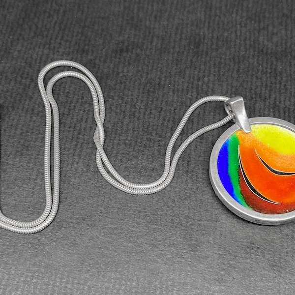 Vintage Sterling Enamel RAINBOW Pendant Necklace, 1980s 1990s Gay LGBTQ Pride Jewelry Gift Men's Women's Unisex Modernist Designer Jewelry