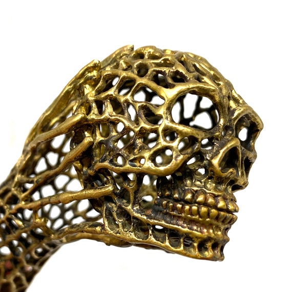 WILD Heavy Artisan Solid Brass Skull Bangle Brace… - image 5