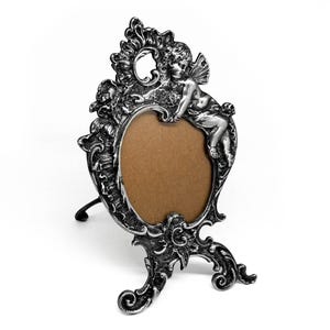 Ornate Antique HANAU 800 Silver Cherub Picture Frame, Vintage Victorian Neresheimer Signed Putto Rococo Art Nouveau Easel Back Gift Curio