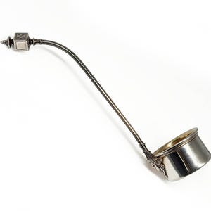 1866 George Sharp Cube & Female Mask Ladle, Antique Victorian Coin or Sterling Silver Figural Handle Flatware Cream Sauce Gothic Revival