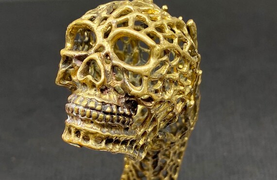 WILD Heavy Artisan Solid Brass Skull Bangle Brace… - image 3