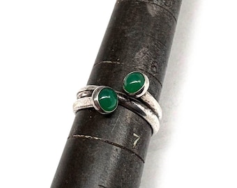 MCM N.E. Aus Danish Modernist Sterling Silber Doppelter Grüner Onyx Wickelring, Dänemark Niels Erik From Geometric Stacking Band 1960s Signiert 6.5