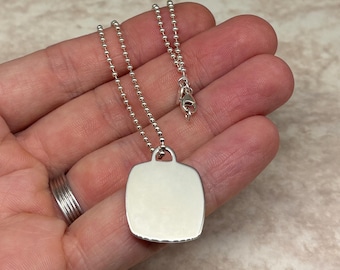 Nie benutzt TIFFANY BLANK TAG Kissen Anhänger Charm Halskette, Sterling Silber 925 signiert Männer Frauen Unisex Perlenkette Schmuck Geschenk Gravur