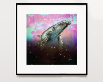 Humpback Whale 'Stargazer' Art Print from original painting - 2 sizes - 8 X 8 - 11 X 11 - High Quality Print - Wall decor