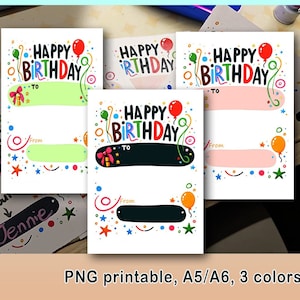 cartão colorido pintado à mão da mensagem do aniversário do estilo. ARQUIVO DIGITAL. Download instantâneo para impressão.