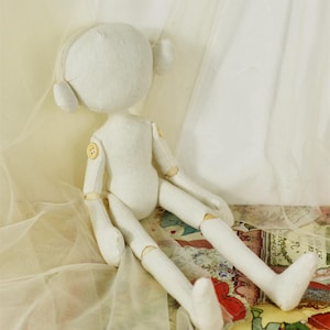Blank Wooden ball Jointed button eye rag doll DIY Unfinished, Cotton Handmade Doll