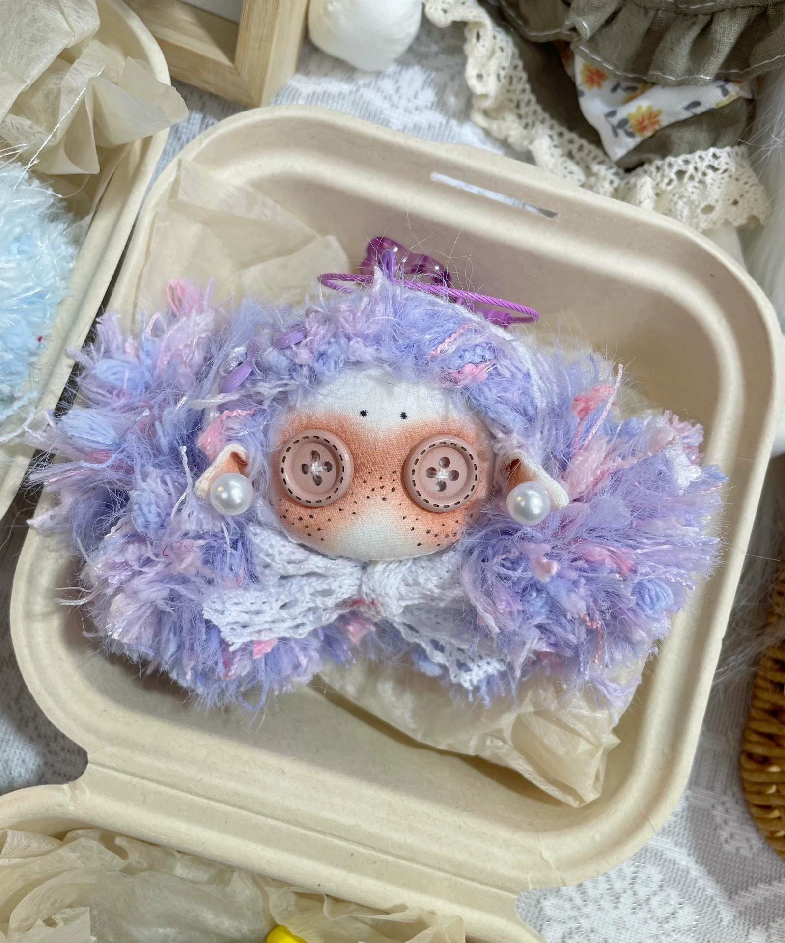 Freckles Girl Ragdoll Plushy – Button Eyes Lucky Charm Keychain