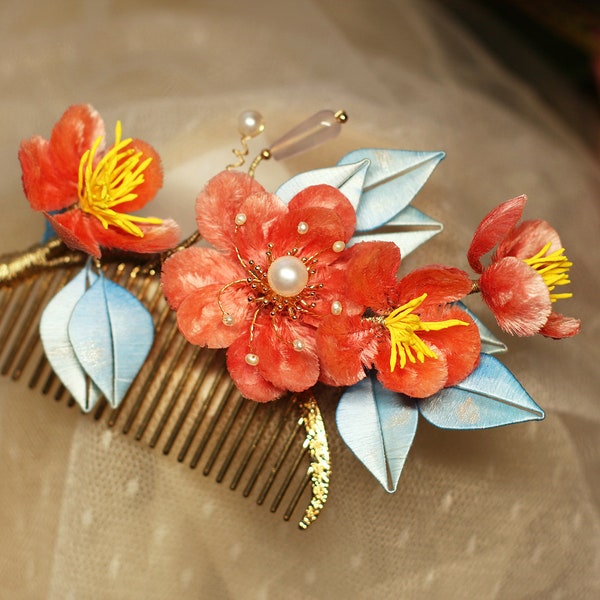 Silk Art Accessories - Plum Flowers HairPin/Comb/Peigne- Chinese Hanfu Unique Hairfork