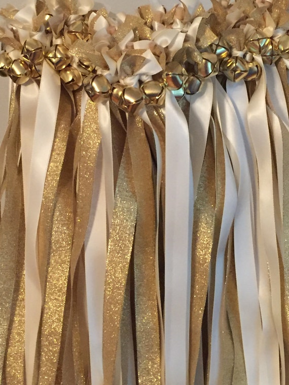 50 Pack Ivory Ribbon Wands with Bells, Streamers for Wedding Send Off,  Party Favors (24 In) 