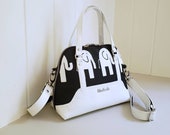 Canvas handbag, elephant purse, carry all, black and white, elephant, elephants, purse, crossbody, cross body, handbag, shoulder bag