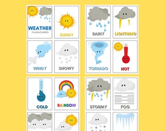 Weather flashcards, preschool printables, circle time printable, Downloadable PDF, preschool pdf,