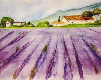 Lavender Fields Forever Original RECREATION Watercolor Painting