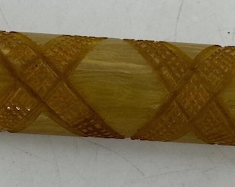 Vintage Carved Bakelite Butterscotch Bar Brooch Pin Tested 3.25 X 1”