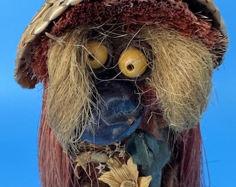 Vintage Ken Arensbak Troll Figurine 8" 5 Arts Studio Handmade Holding Flowers