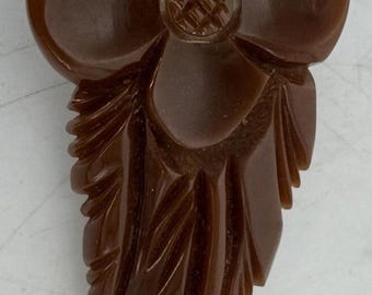 Vintage 1930’S BROWN BAKELITE Flower Tropical 3” Dress Scarf Clip