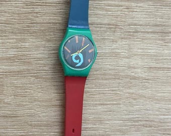 Vintage Swatch Gambela Watch LG102  1986  Lady Red Green Yellow New Battery