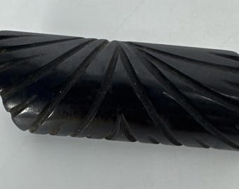 Vintage Carved  Black Bakelite Brooch Pin 2"