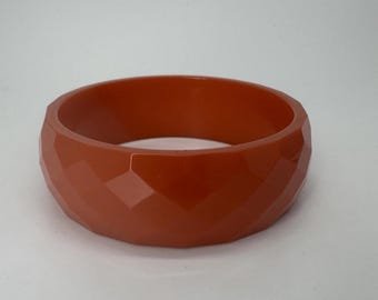 Dark Butterscotch Orange Diamond Pattern BAKELITE Vintage Bangle Bracelet Tested