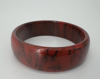 Tested Vintage Bakelite Red Marble Bangle Bracelet 2.5” Across X .75 Wide