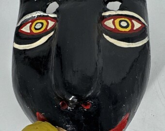 Vintage Mexican Handmade Wood Hand Pained Smoking Pipe Black Dance Mask