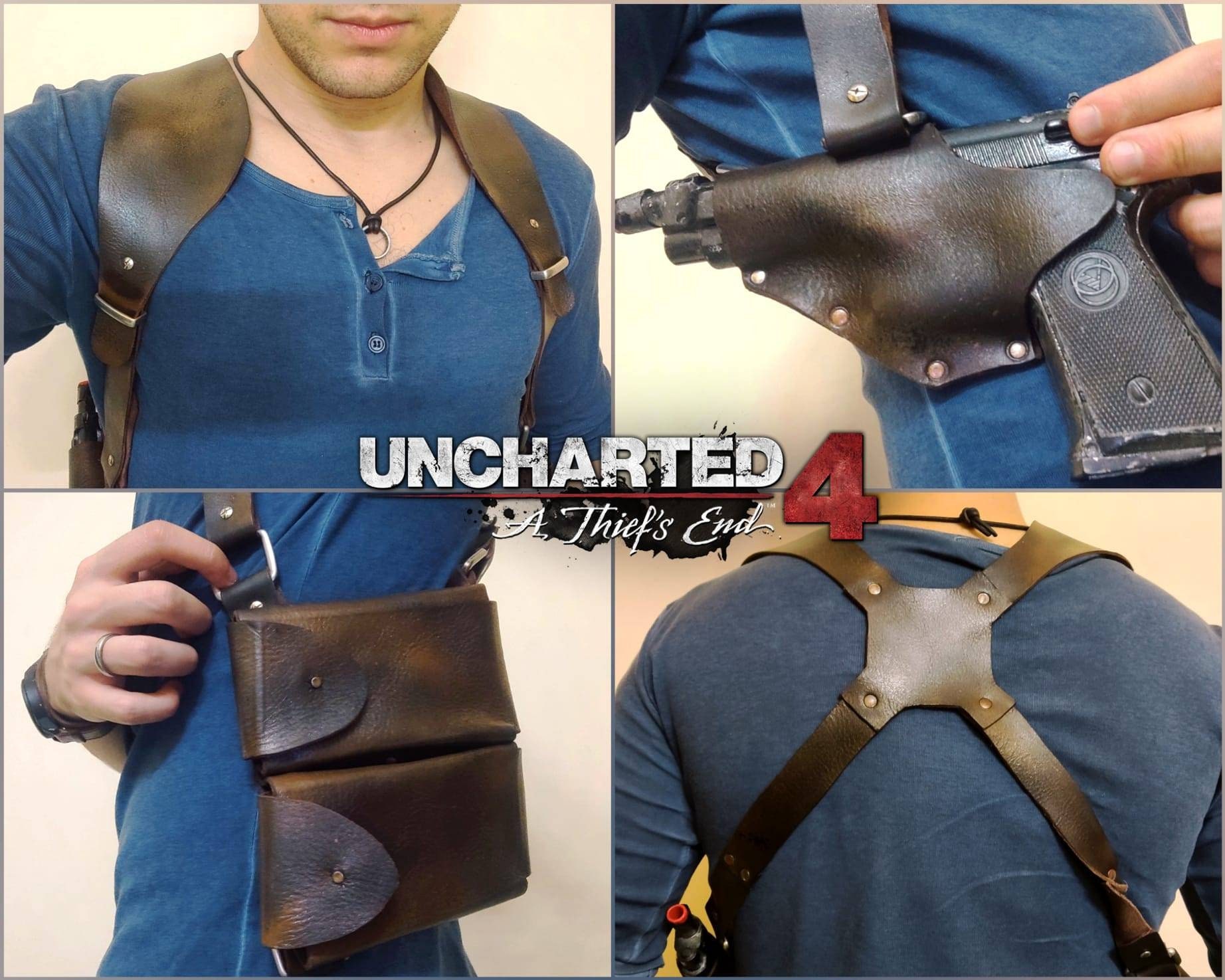 Xcoser Uncharted Nathan Drake Shoulder Holster Deluxe PU Cosplay Costume  Accessories Brown