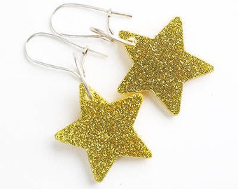 Acrylic Earrings Gold Glitter Star
