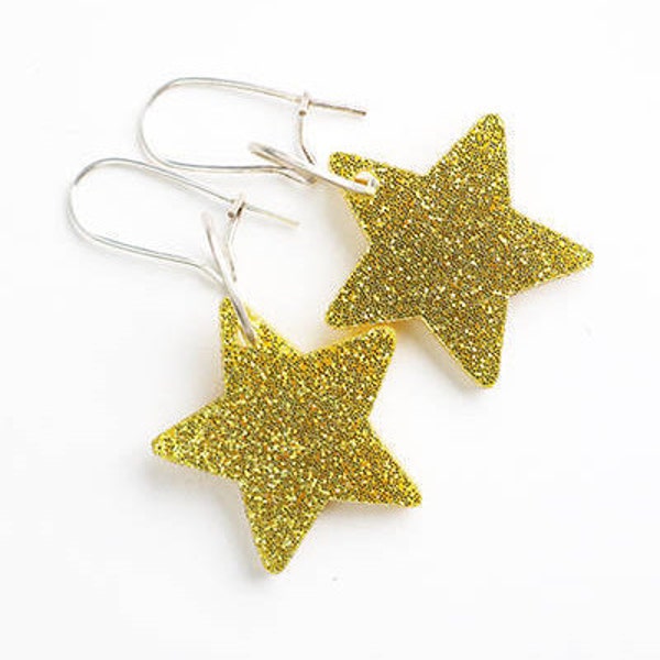 Acrylic Earrings Gold Glitter Star