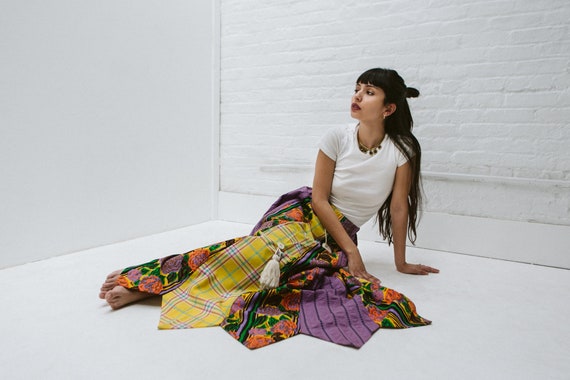 Witchy 1970s Patchwork Maxi Skirt With Plaster Pen