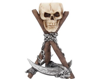 Nemesis Reapers Rest 15.8cm Scythe Skull Tealight Holder Gothic Altar Decor Gift 
