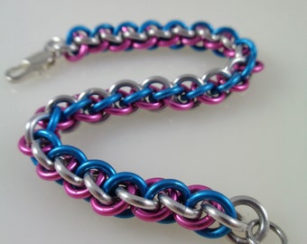 Jens Pind Linkage Chainmail Bracelet; Turquoise Pink and Silver Chain Mail Bracelet; JPL Chain Maille Bracelet