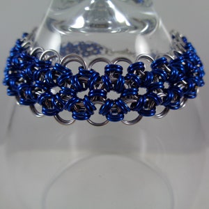 Japanese 12 in 2 Chainmail Bracelet; Blue & Silver Chain Mail Bracelet ...