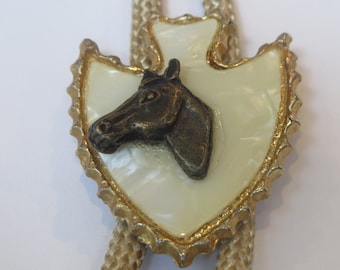 Horse Bolo Tie Handcrafted Pewter Tone Horsehead MOP Bolo Tie IC Lot C