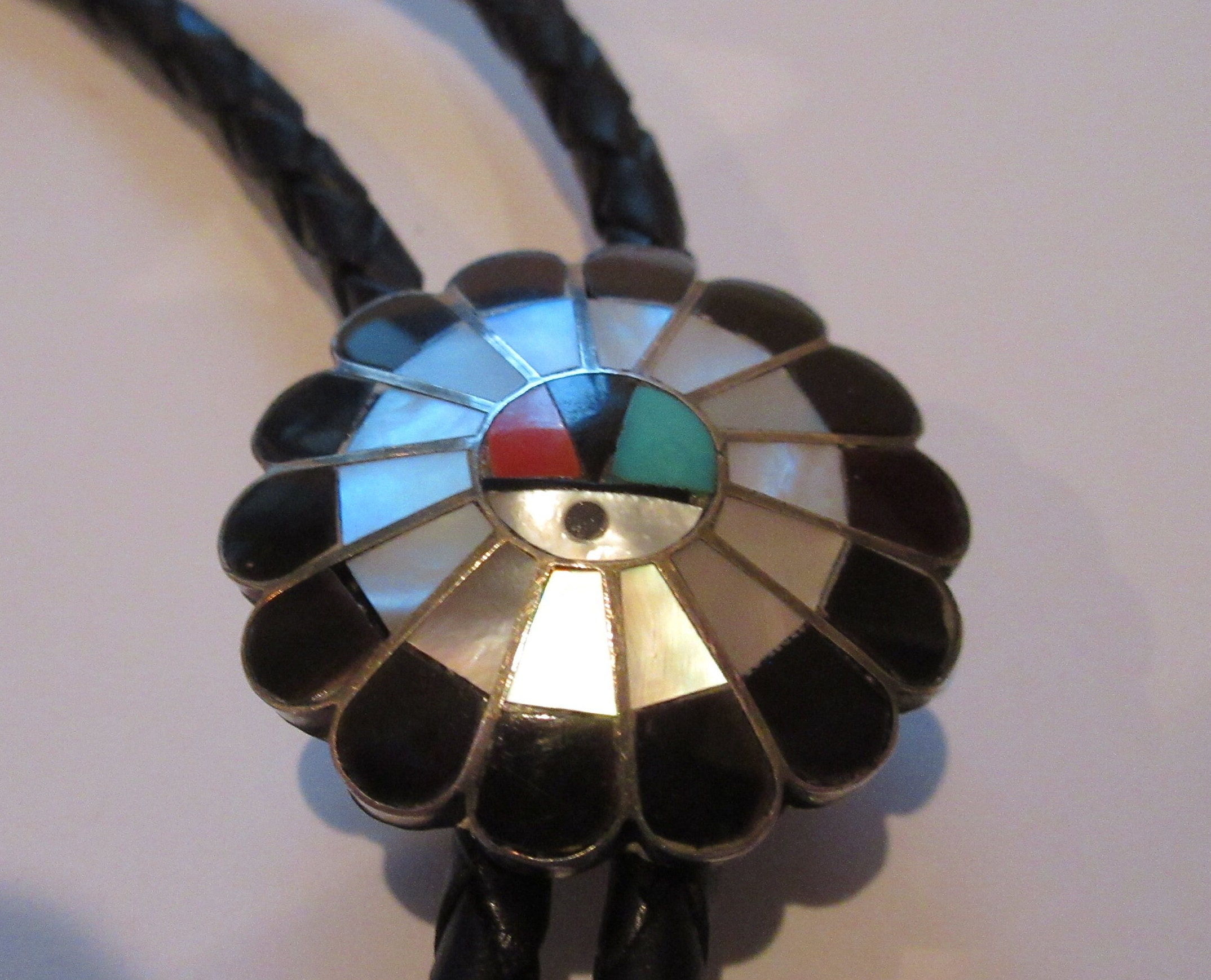 One Of A Kind Bass Fishing Vintage Native American Zuni Sterling Silver Shell Bolo Tie One Of A Kind Bass Fishing Vintage Native American Zuni Sterling Silver Shell Bolo Tie