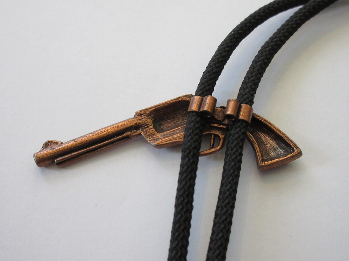 Gun Bolo Tie Handcrafted Copper Tone Large Gun Revolver NRA Etsy