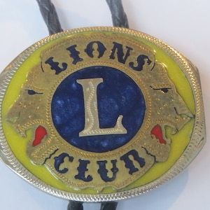 Lions Bolo Tie, Vintage Johnson Held Lions Club Fraternal Group Gifts for Him Necktie Mens Necklace Bolo Tie IC Lot 23