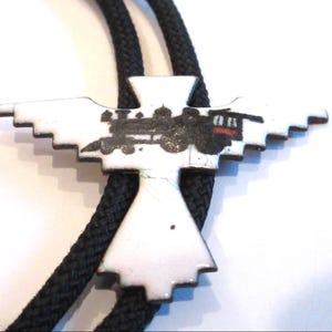 Thunderbird Bolo Tie, Train Engine Locomotive on White Thunderbird Bolo Tie IC Lot M