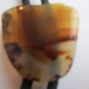 Rust Bolo Tie, Polished Light Gray Brown Shield Slab Agate Stone Rock Geologist Bolo Tie IC Lot 17