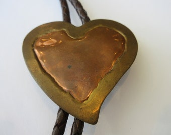 Valentines Day Bolo-Gifts for Her- Handcrafted Copper Brass Heart Valentines Bolo Tie IC Lot C1