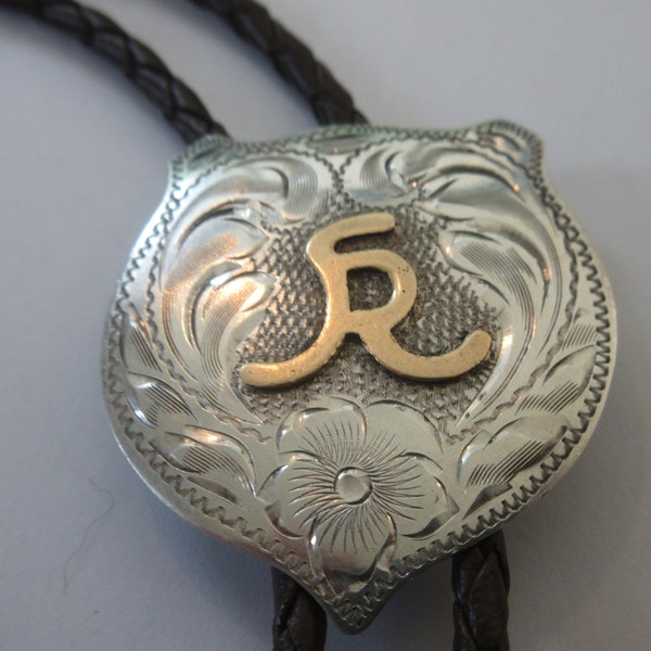 R Bolo Tie, Vintage Sterling  Silver  R  Initial Monogram Robert Rebecca Bolo Tie IC Lot 48