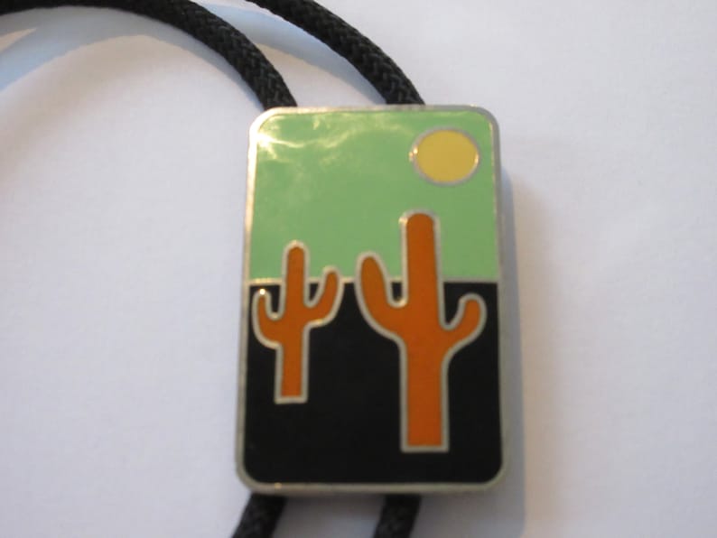 Cactus Bolo Tie Handcrafted Multi Tone Cactus Desert Scene in Setting Bolo Tie IC Lot A
