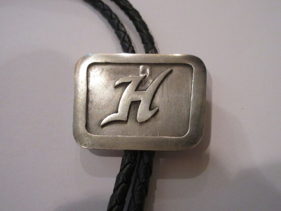 H Initial Bolo Tie-Taxco-Vintage Sterling Silver … - image 2