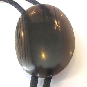 Black Stone Bolo Tie-Gifts for Her- Handcrafted Polished Black Brown Clear Oval Stone Rock Geologist Bolo Tie  IC  Lot 2