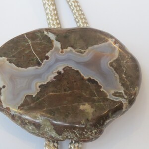 Brown Gray Stone Bolo Tie, Handcrafted Polished  Brown Gray Shield Slab  Agate Geode   Bolo Tie IC  Lot 27