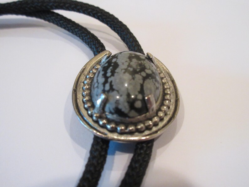 Snowflake Obsidian Bolo Tie, Handcrafted Black White Snowflake Obsidian ...