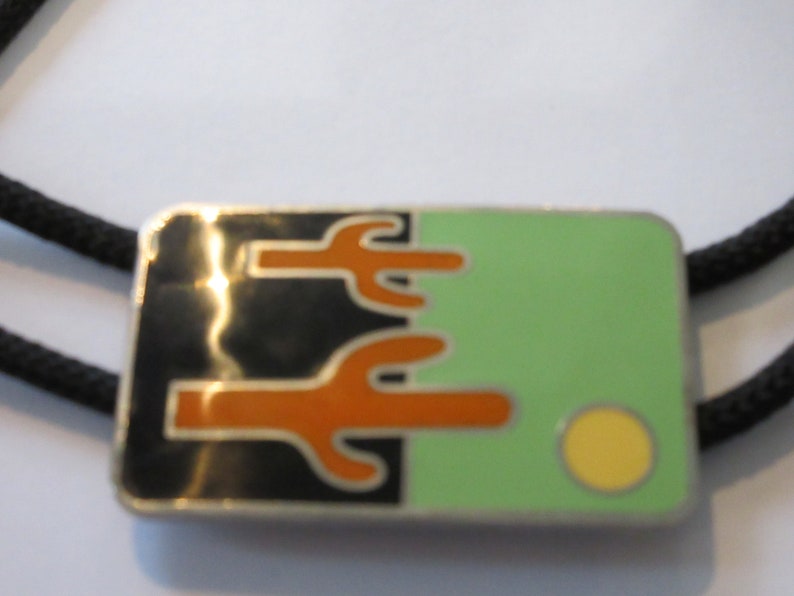 Cactus Bolo Tie Handcrafted Multi Tone Cactus Desert Scene in Setting Bolo Tie IC Lot A