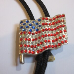 Flag Bolo Tie-Handcrafted Rhinestones on Metal United States Flag Emblem-Gifts for Him-Cowboy-Necktie Accessories Bolo Tie IC Lot 34