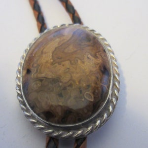 Brown Stone Bolo Tie, Vintage Sterling Silver Brown Beige Stone Rock Geologist Rock Hound Bolo Tie IC Lot 37